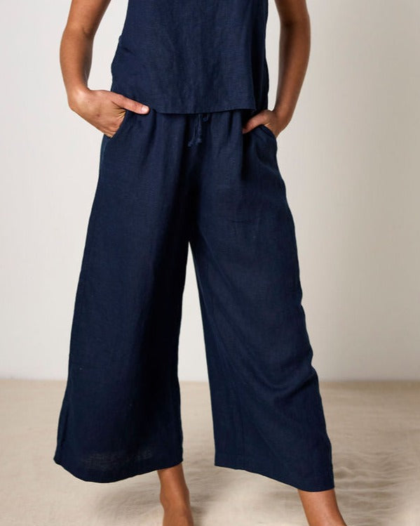 ISABELLA V. Finest French Linen Isabella Jumpsuit Navy Blue
