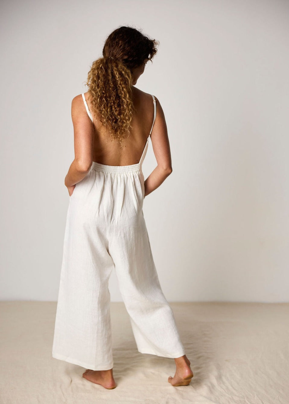 ISABELLA V. Finest French Linen Isabella Jumpsuit White