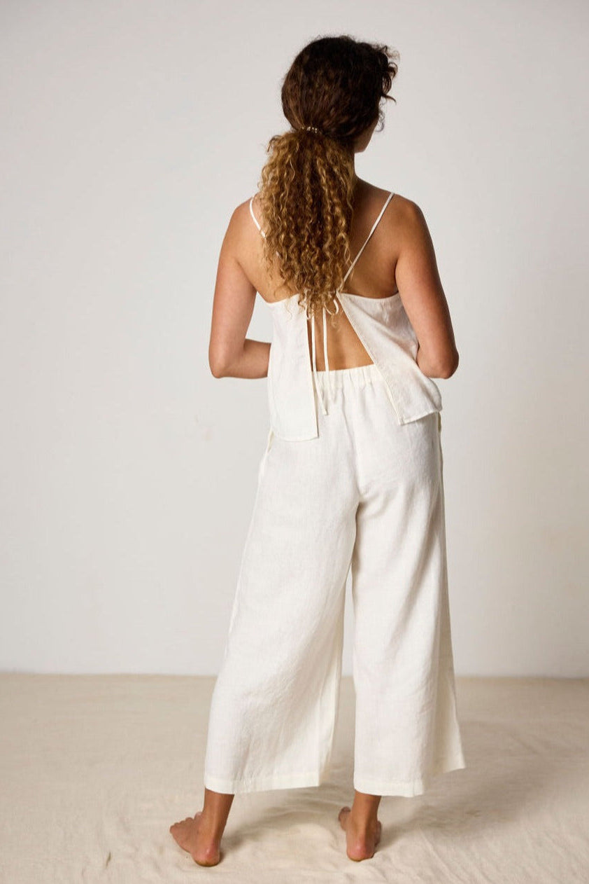 ISABELLA V. Finest French Linen White Pants  - back view
