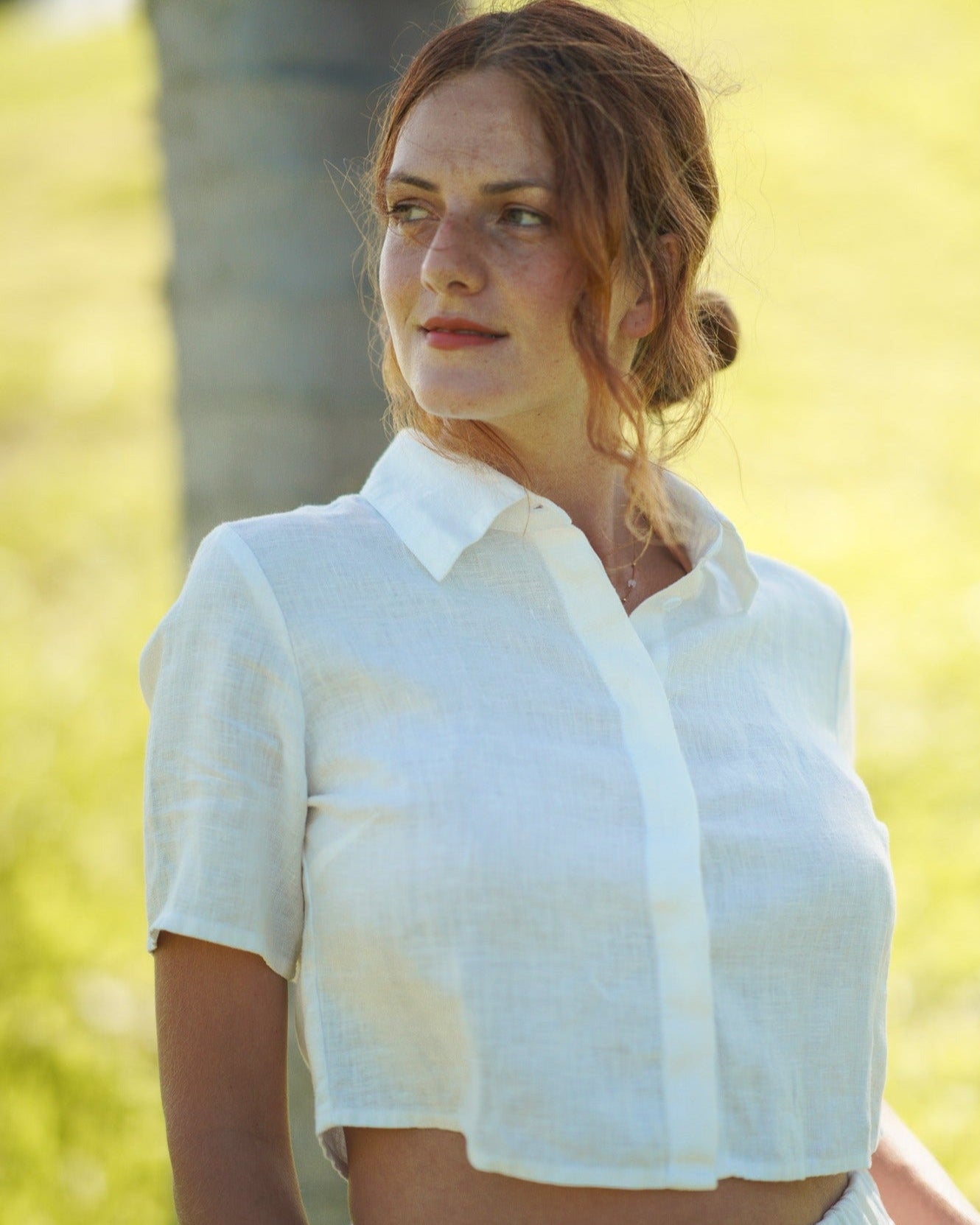 Elsa French Linen Crop Top Shirt