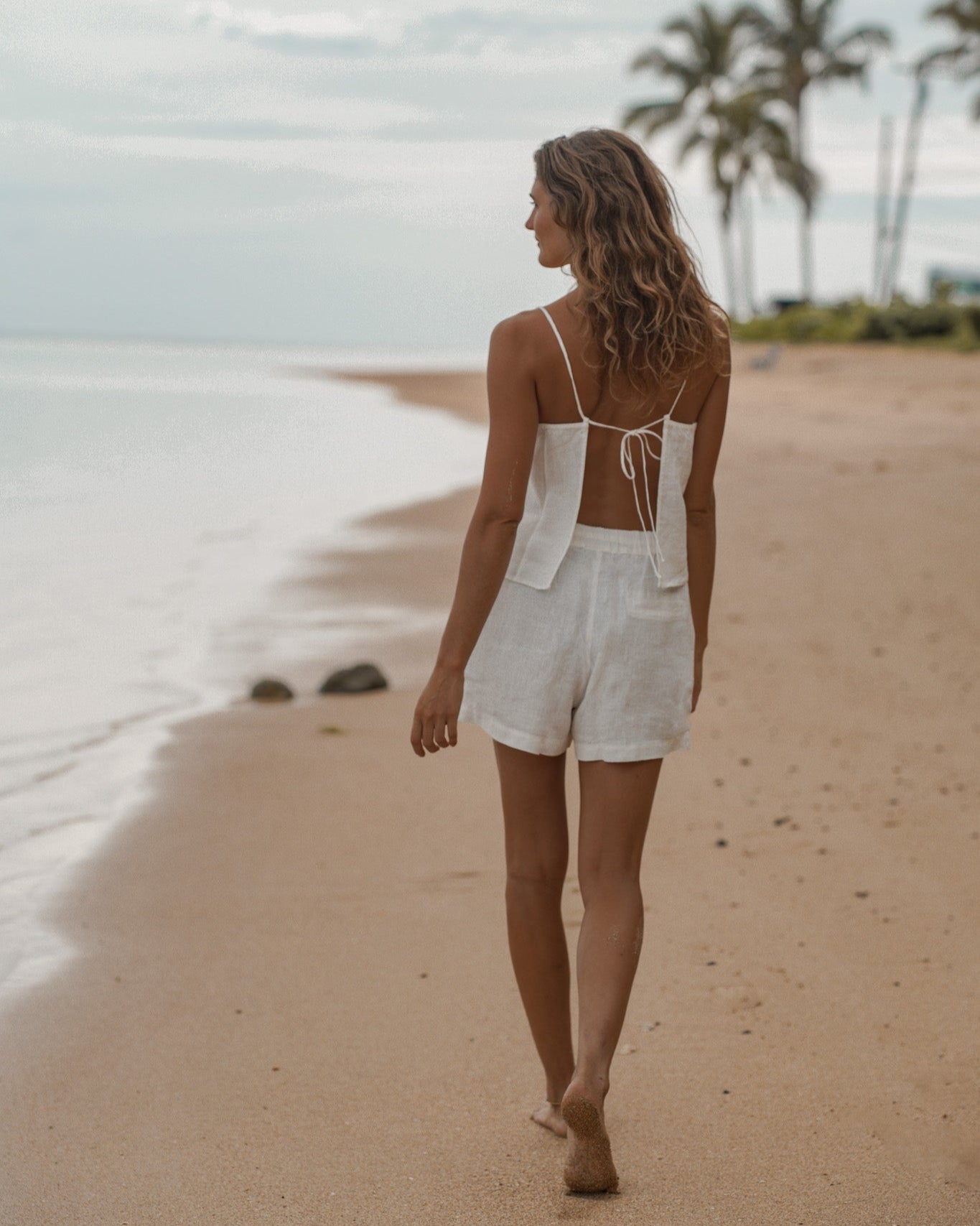 Bella French Linen Drawstring Top-White