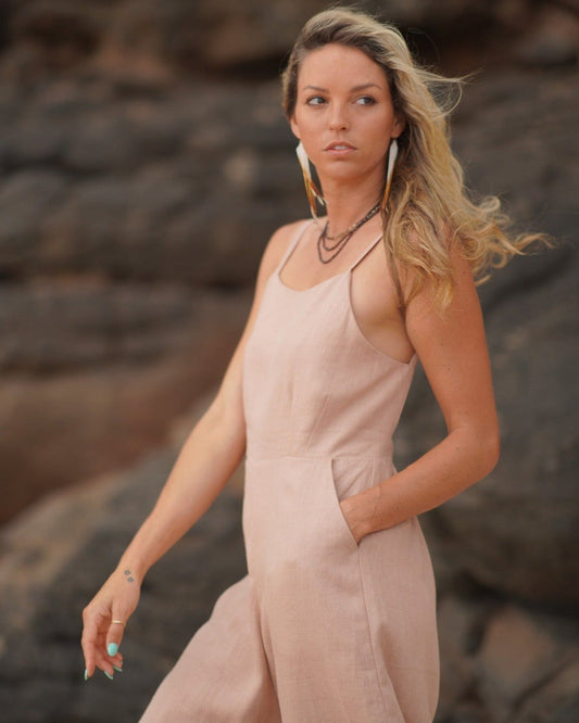 ISABELLA V. Finest French Linen Jumpsuit Pink