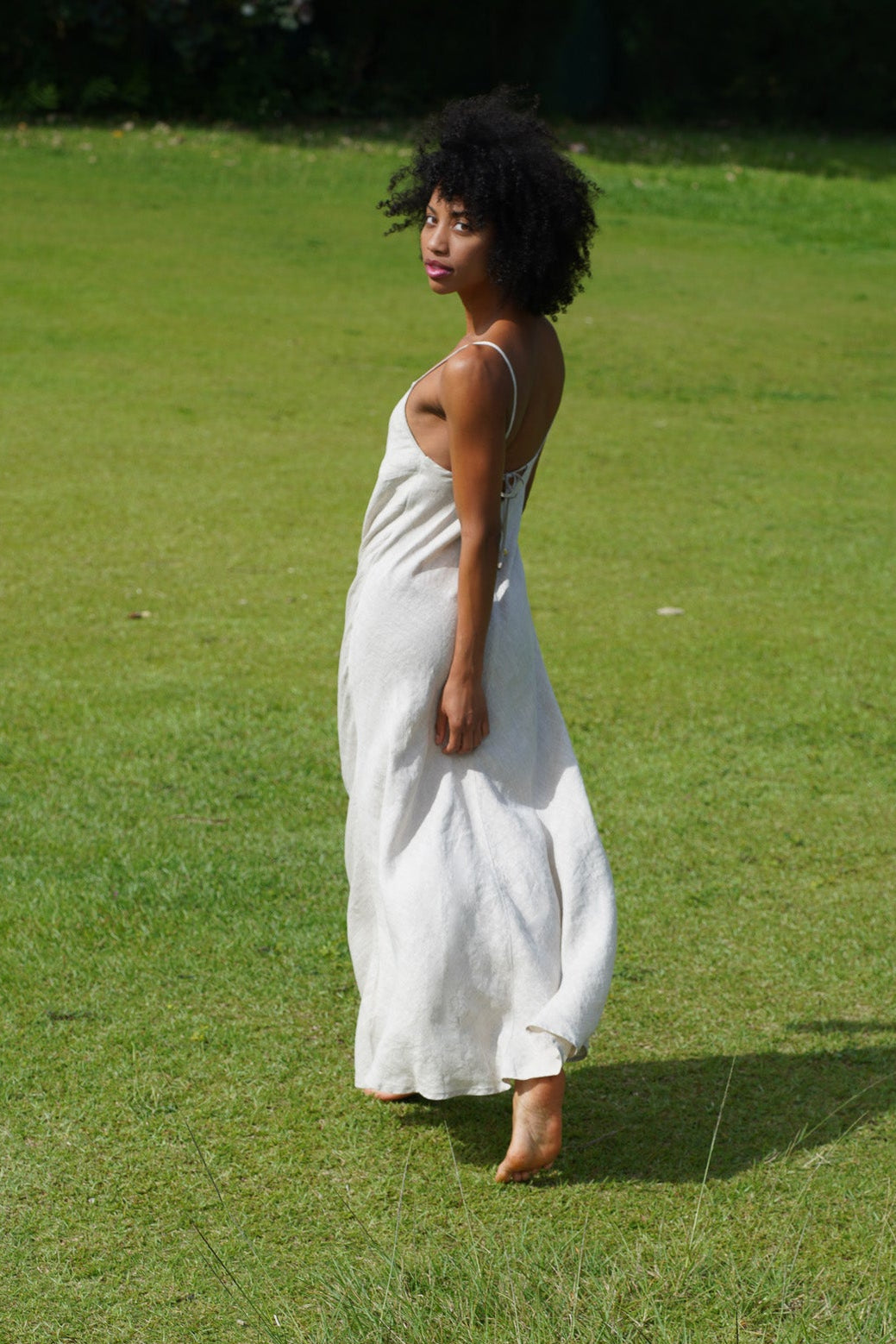 French Linen Maxi Dress Oatmeal color 