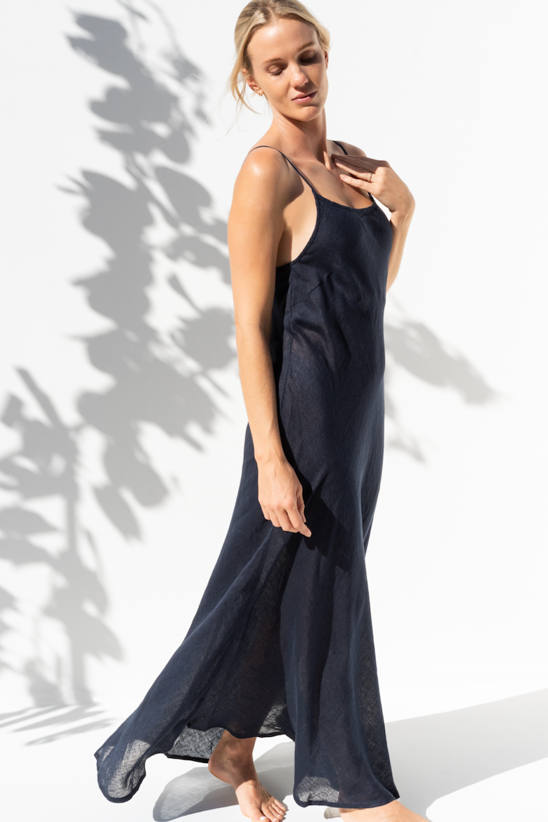 Nafisseh Bias Maxi Linen Dress