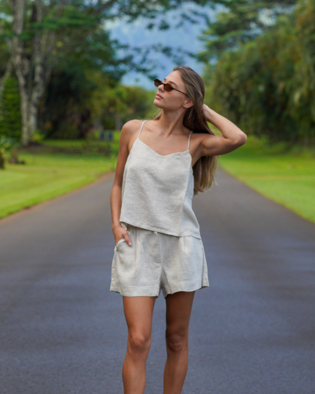 Bella French Linen Drawstring Top